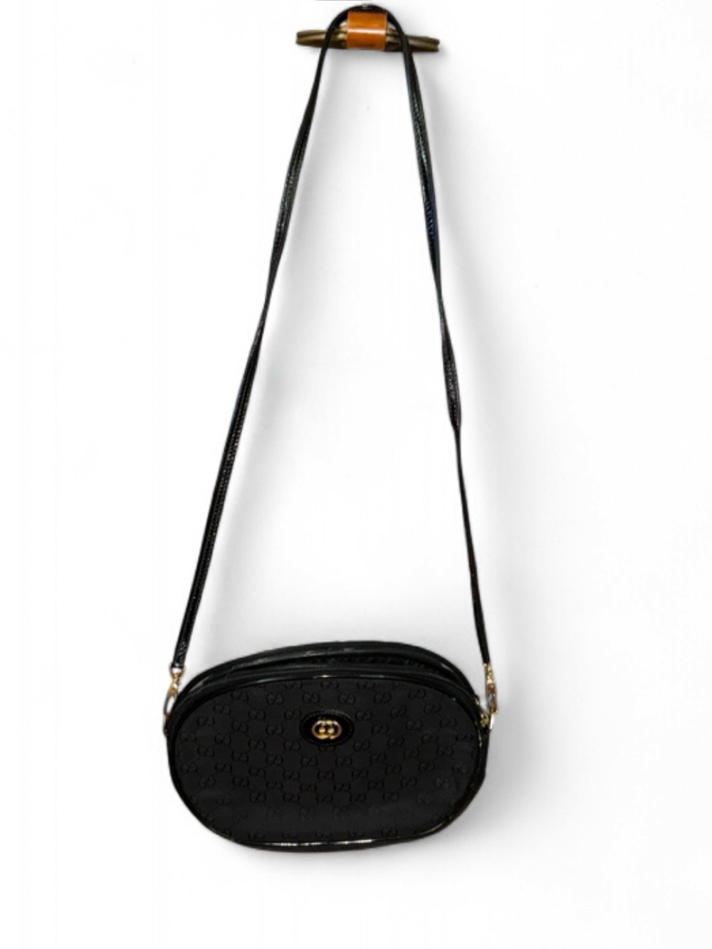 Gucci Black Quilted Oval Crossbody with Gold-Tone Hardware 1970s Gucci Monogram
